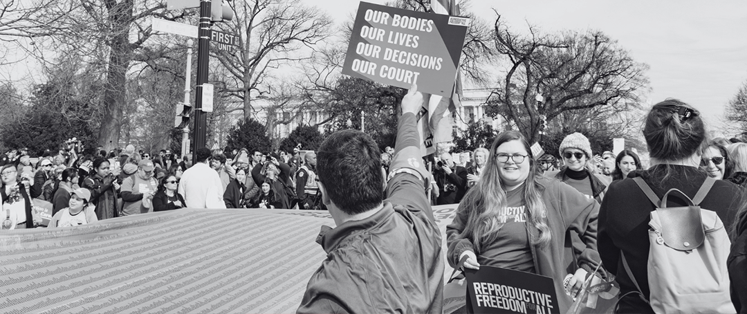 Abortion rights advocates demonstrating in front of the Supreme Court