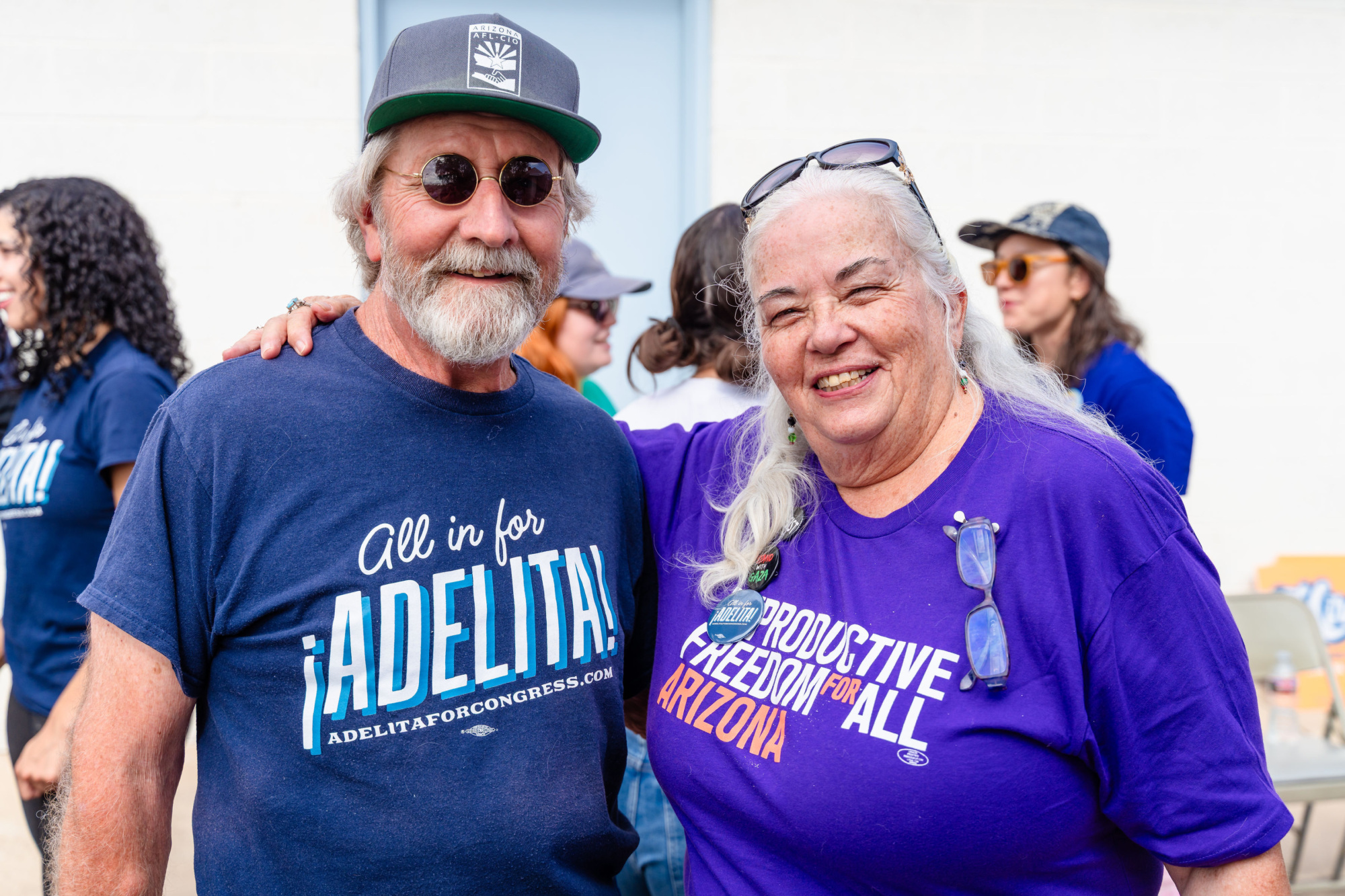 Canvassers wearing "All in for Adelita" and "Reproductive Freedom for All Arizona" t-shirts.