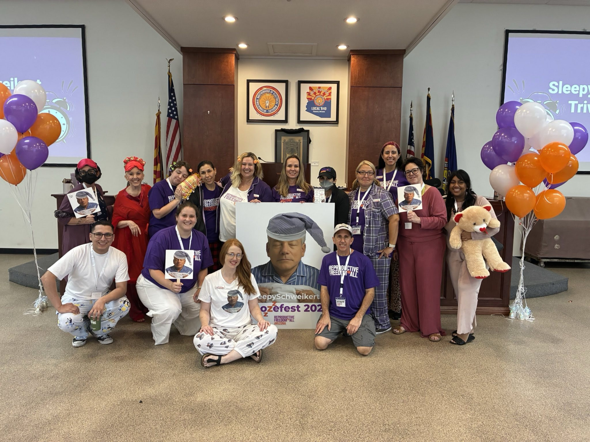 Arizona abortion rights hosted "Sleepy Schweikert Snoozefest", a pajama-themed protest.