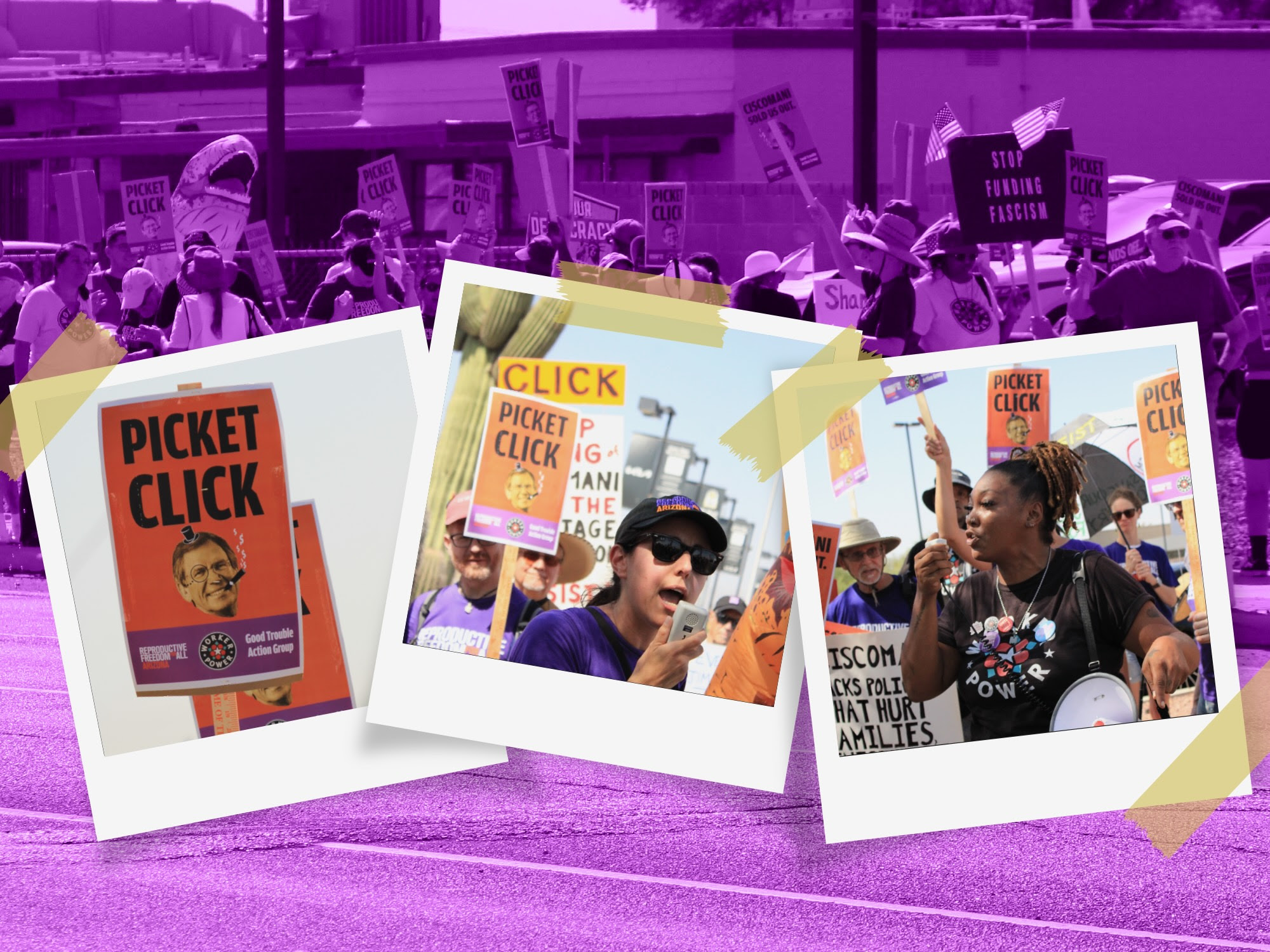 Arizona picket line outside of Jim Click Kia in Tuscon—an auto dealership owned by the GOP donor who bankrolled Rep. Juan Ciscomani’s campaigns