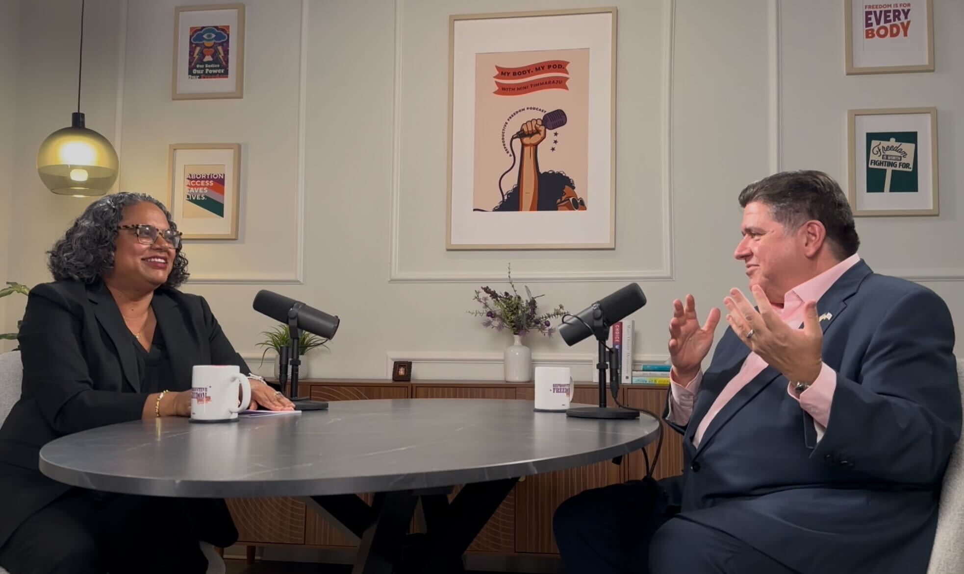 Mini Timmaraju with Gov. JB Pritzker on Episode 1 of My Body. My Pod.