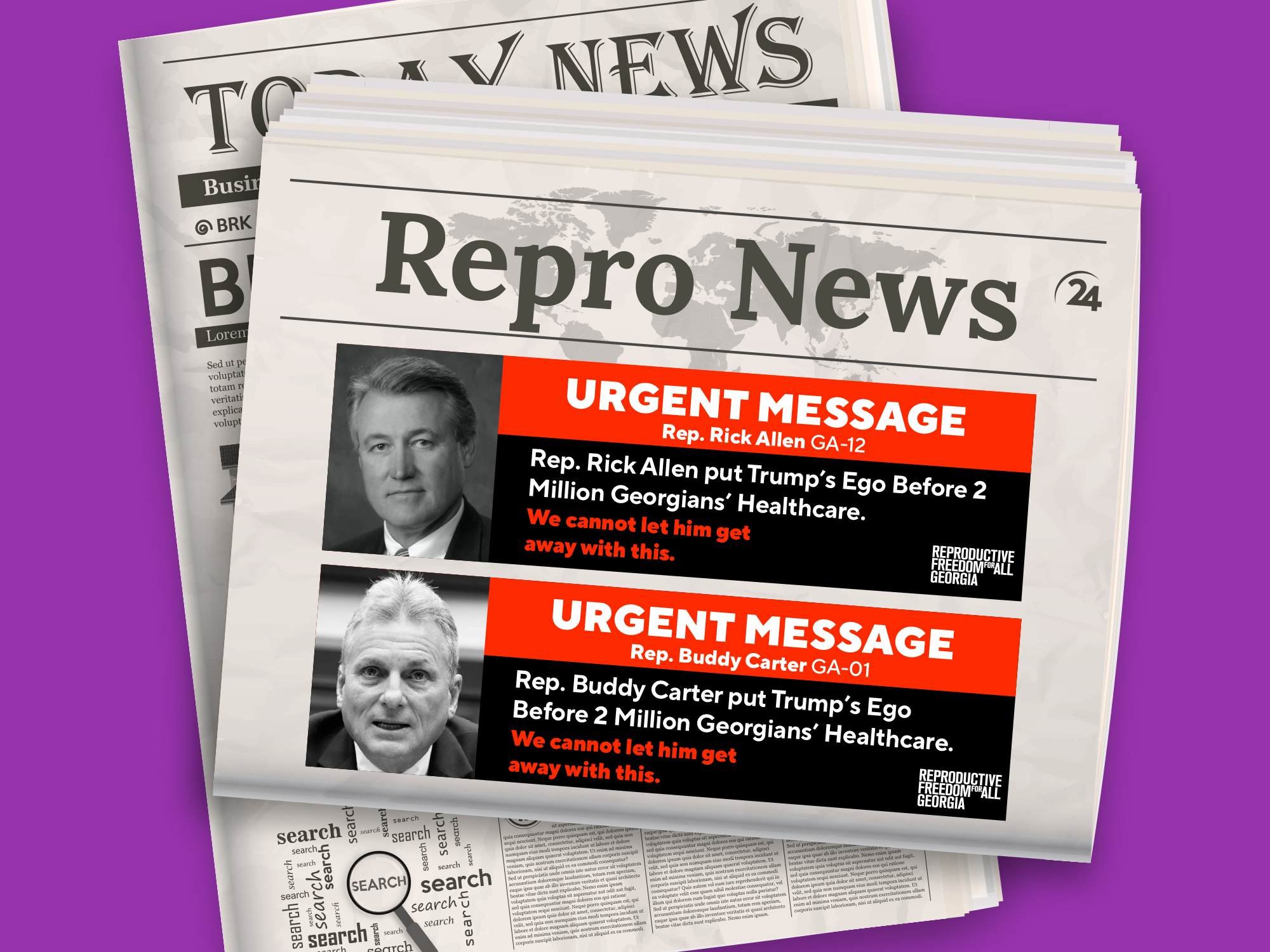 Reproductive Freedom for All ads calling out Rep. Rick Allen and Rep. Buddy Carter: they voted against Georgians’ health care.