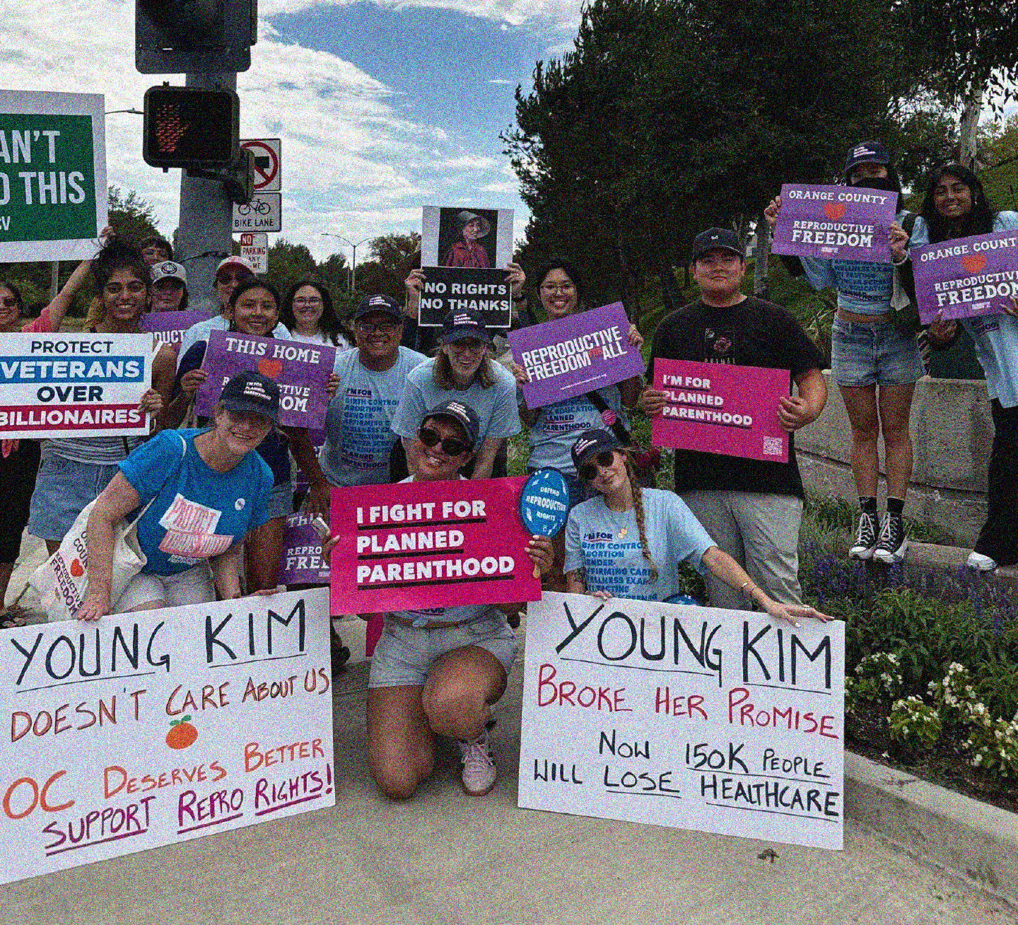 Reproductive Freedom for All California protests U.S. Rep. Youn Kim (R) who voted to gut health care.