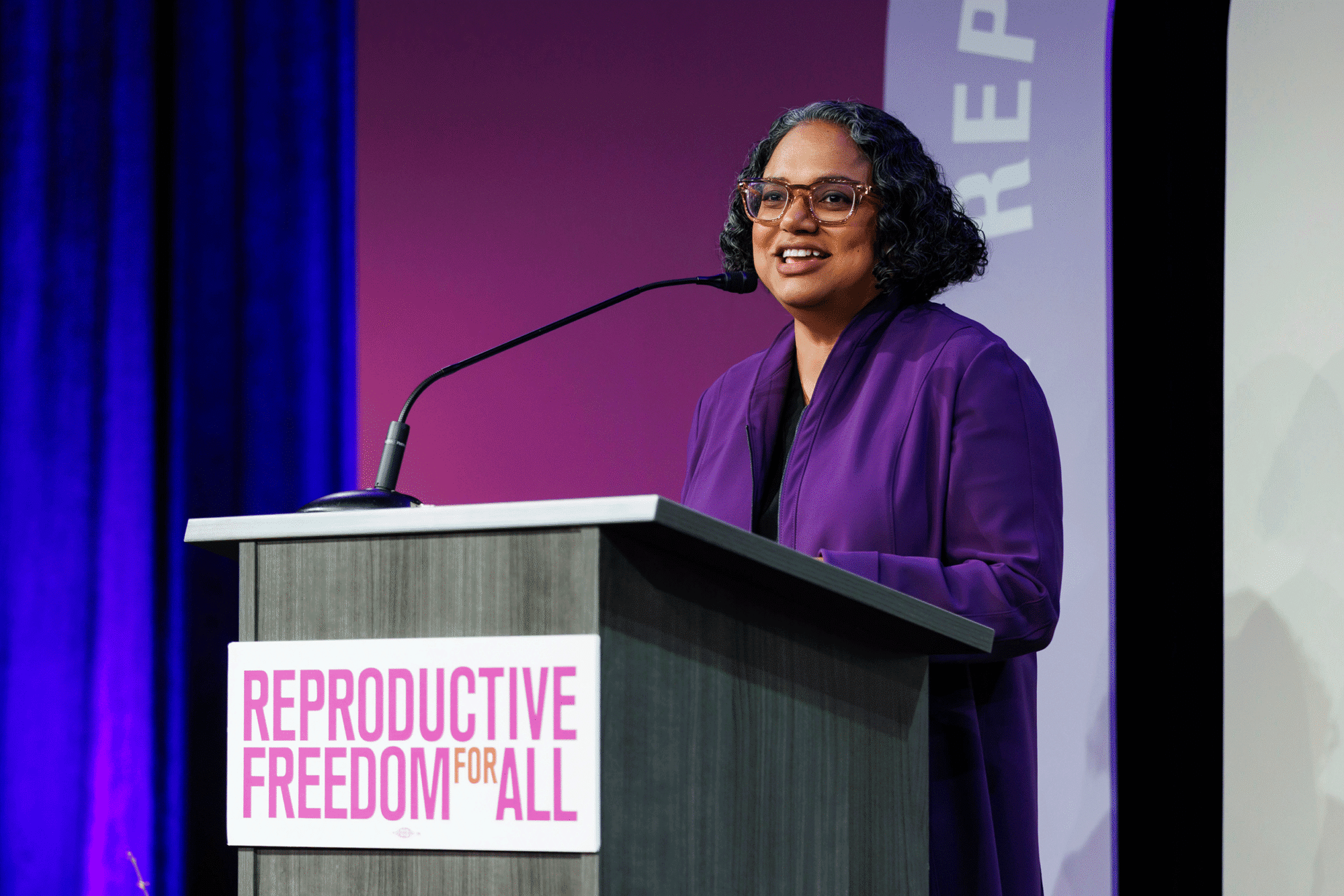 Reproductive Freedom for All CEO and President Mini Timmaraju speaking at An Evening For Reproductive Freedom