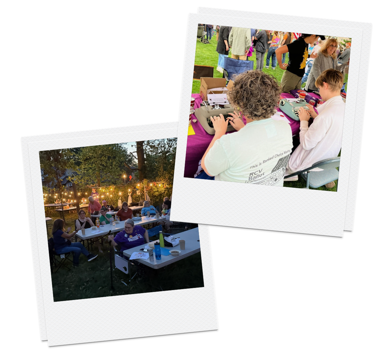 From left: Rights Night hosted by Michigan Action Council leader Tina and writing letters to Costco at the Lansing No Kings Protest.